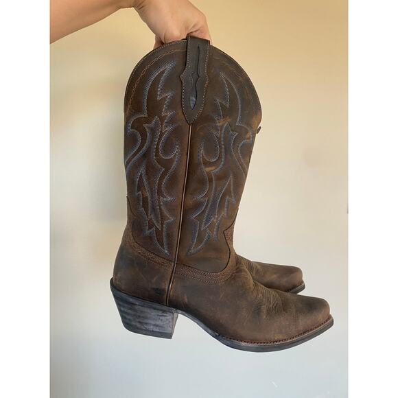 NWOT Mens Ariat Heritage Snip Toe Cowboy Boots Brown/ Blue Stitch 10D 10010923 - Picture 2 of 8